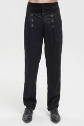 Pantalon Punk Vintage pour Homme Noir Taille Haute Jacquard à Double Boutonnage